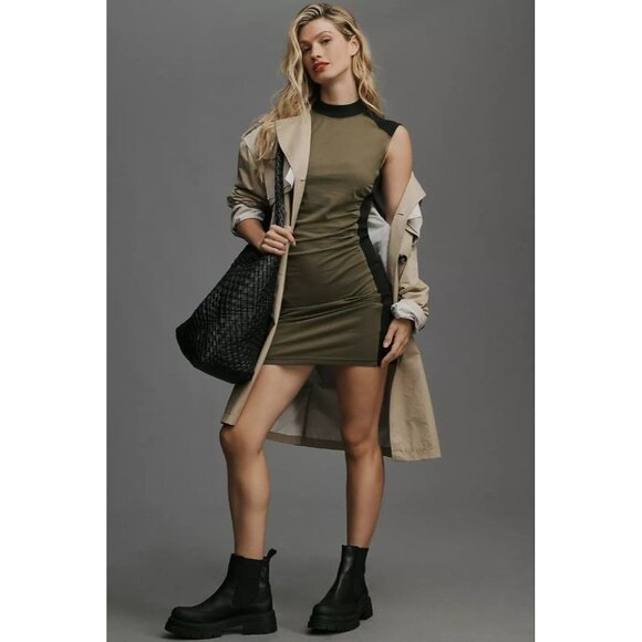 Daily Practice by Anthropologie Colorblock Mini Sleeveless Bodycon Dress L Olive - Picture 1 of 10